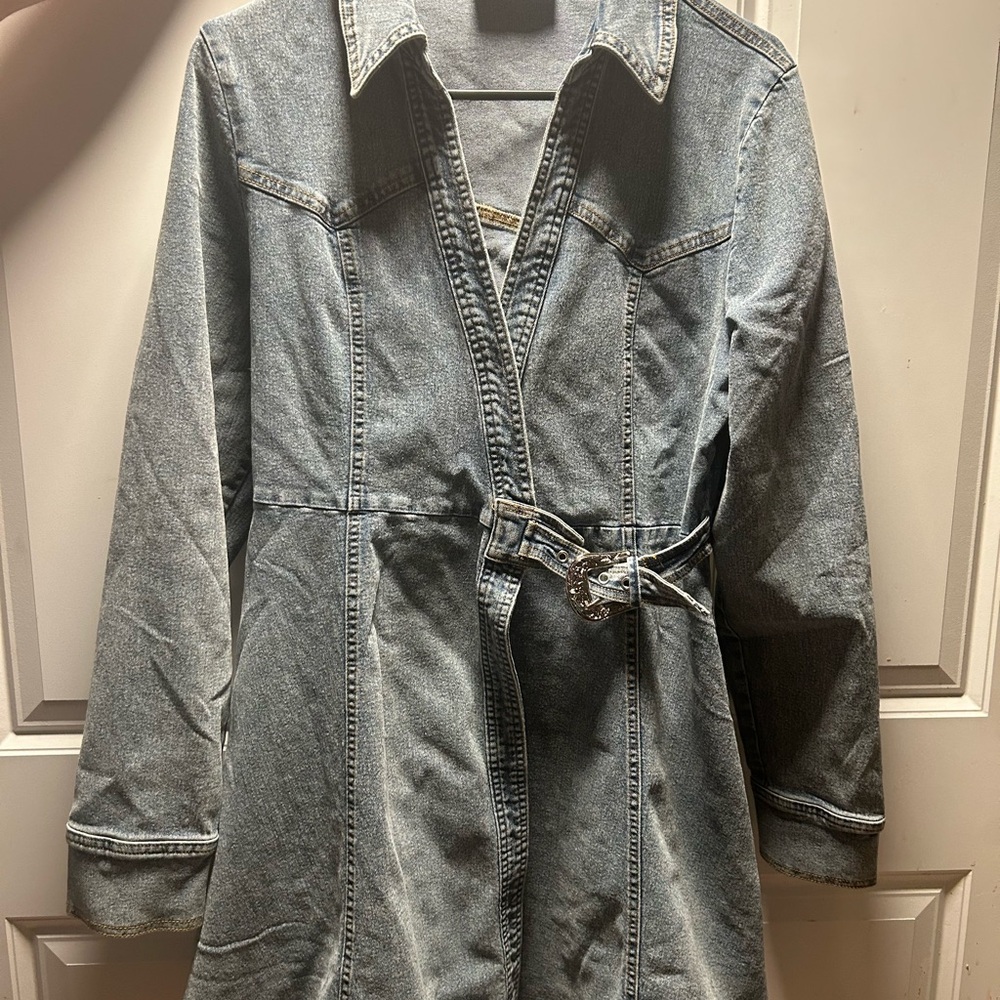 Western buckle wrap denim dress